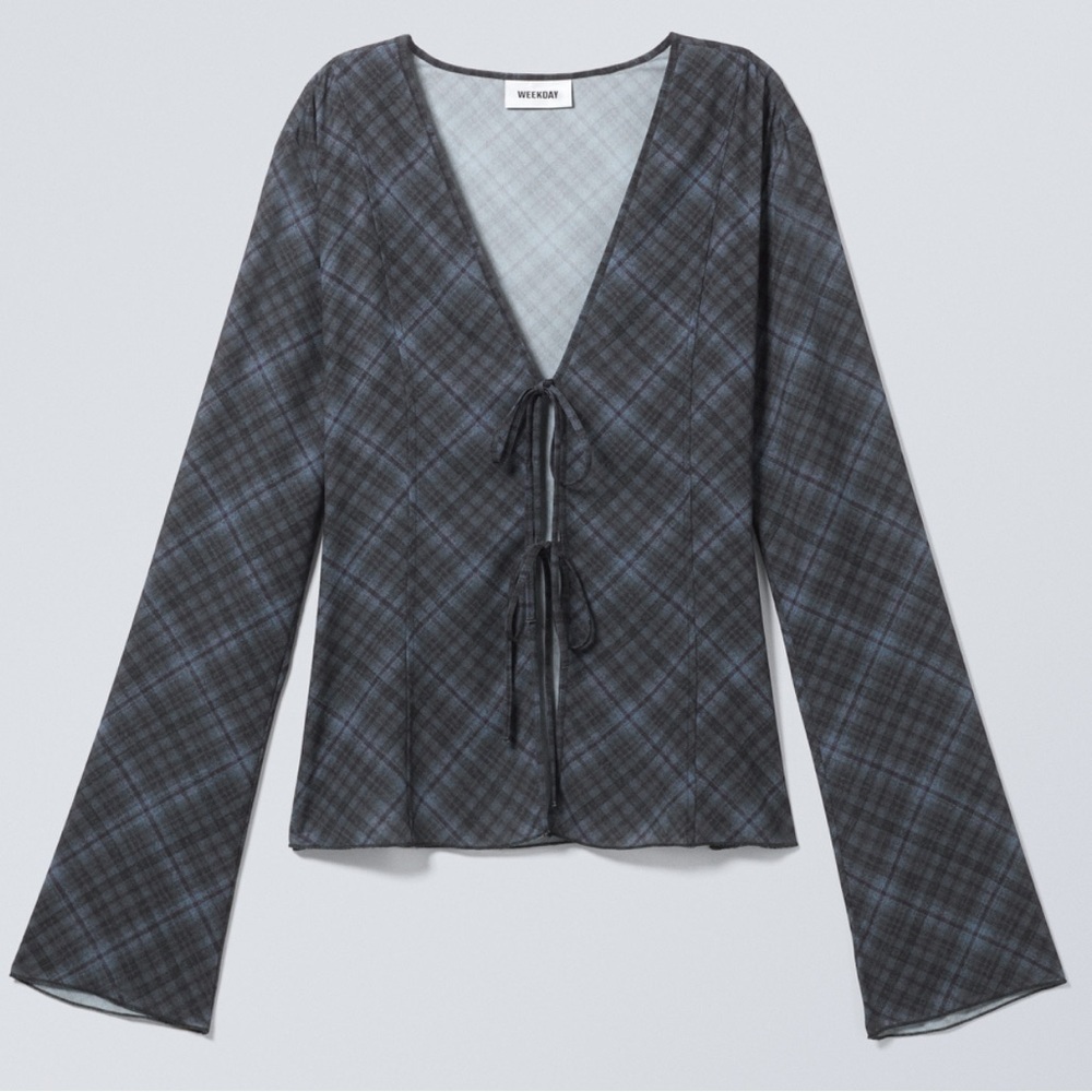 Plaid V-Neck Tie Front Top